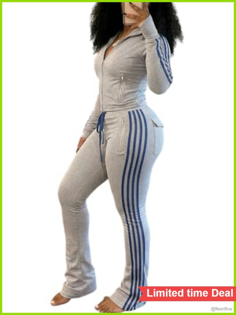 Women's 2 Piece Tracksuit Set Striped Cropped Zip Jacket Flare Pants Lounge